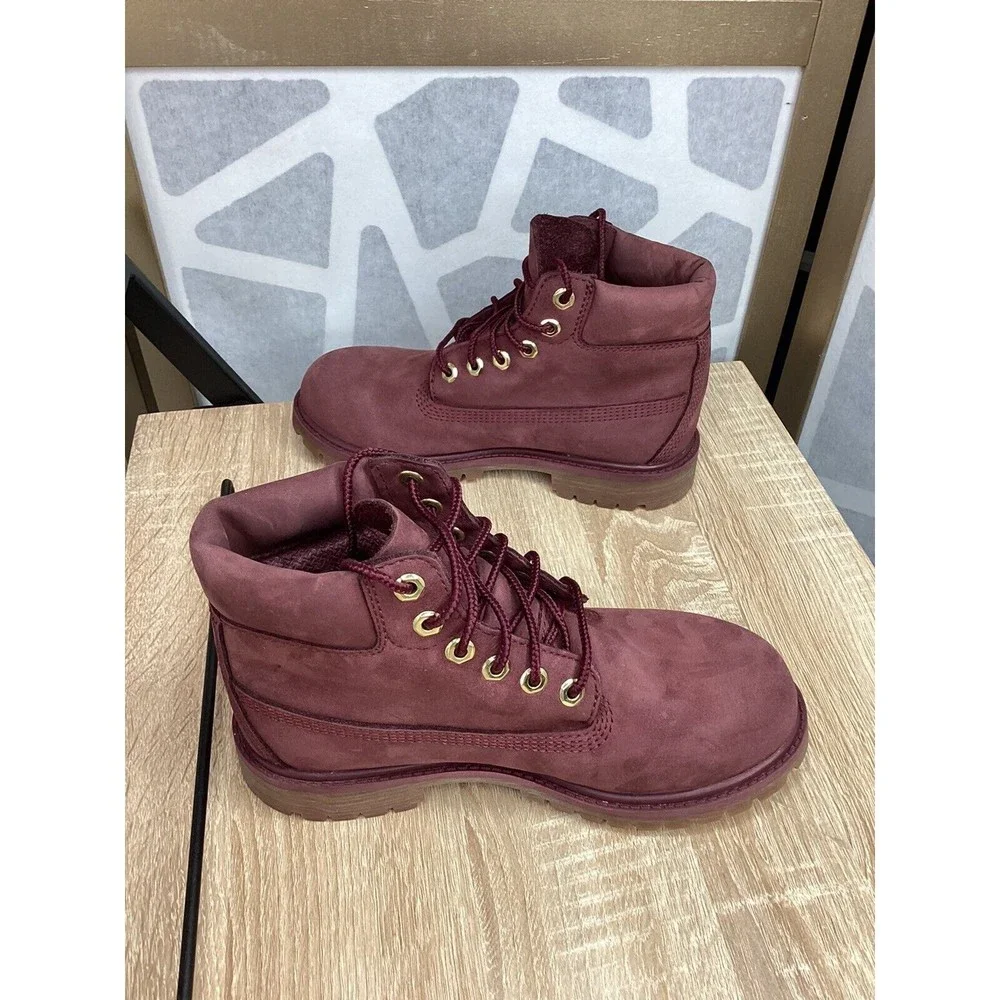 Timberland Big Girls size 2 Eu 34 Premium Waterproof Boot maroon Leather Nubuck